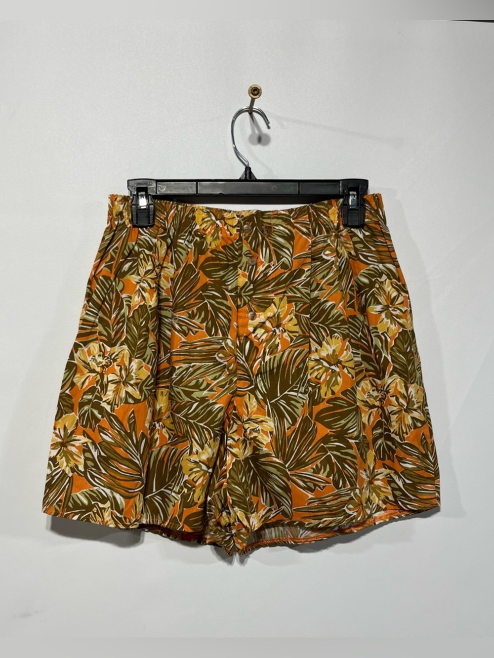 Sea‎ Drift 100% Cotton Tropical Leaf Print  Shorts in Orange & Olive Size Medium